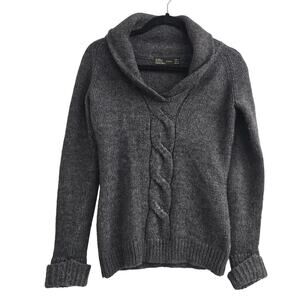 Zara Women’s Gray Wool Alpaca Blend Cable Knit Shawl Collar Sweater Sz S Cozy